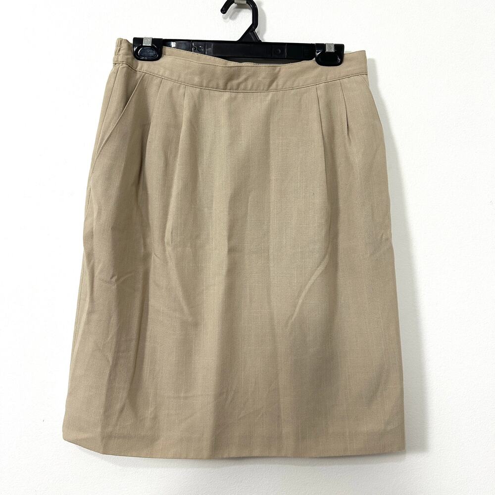 VTG Sag Harbor Petite Knee Length Skirt 14 Petite Beige Khaki Classic 90s Office